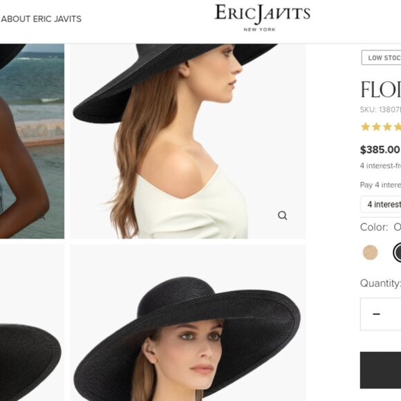 Eric Javits hat large black floppy hat Squishee wide brim - Picture 9 of 9